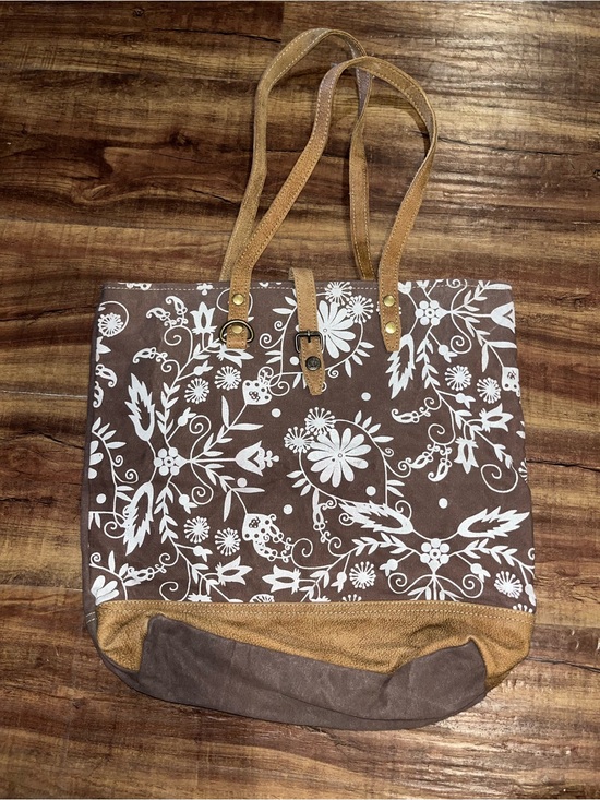 Myra Bag Handbags - Myra Bag Canvas Large Floral Tote Bag with Tan Trim